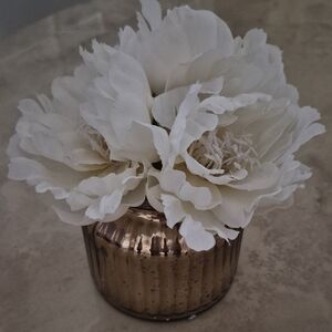 Neiman Marcus Cream Faux Florals in Bronze Glass Vase